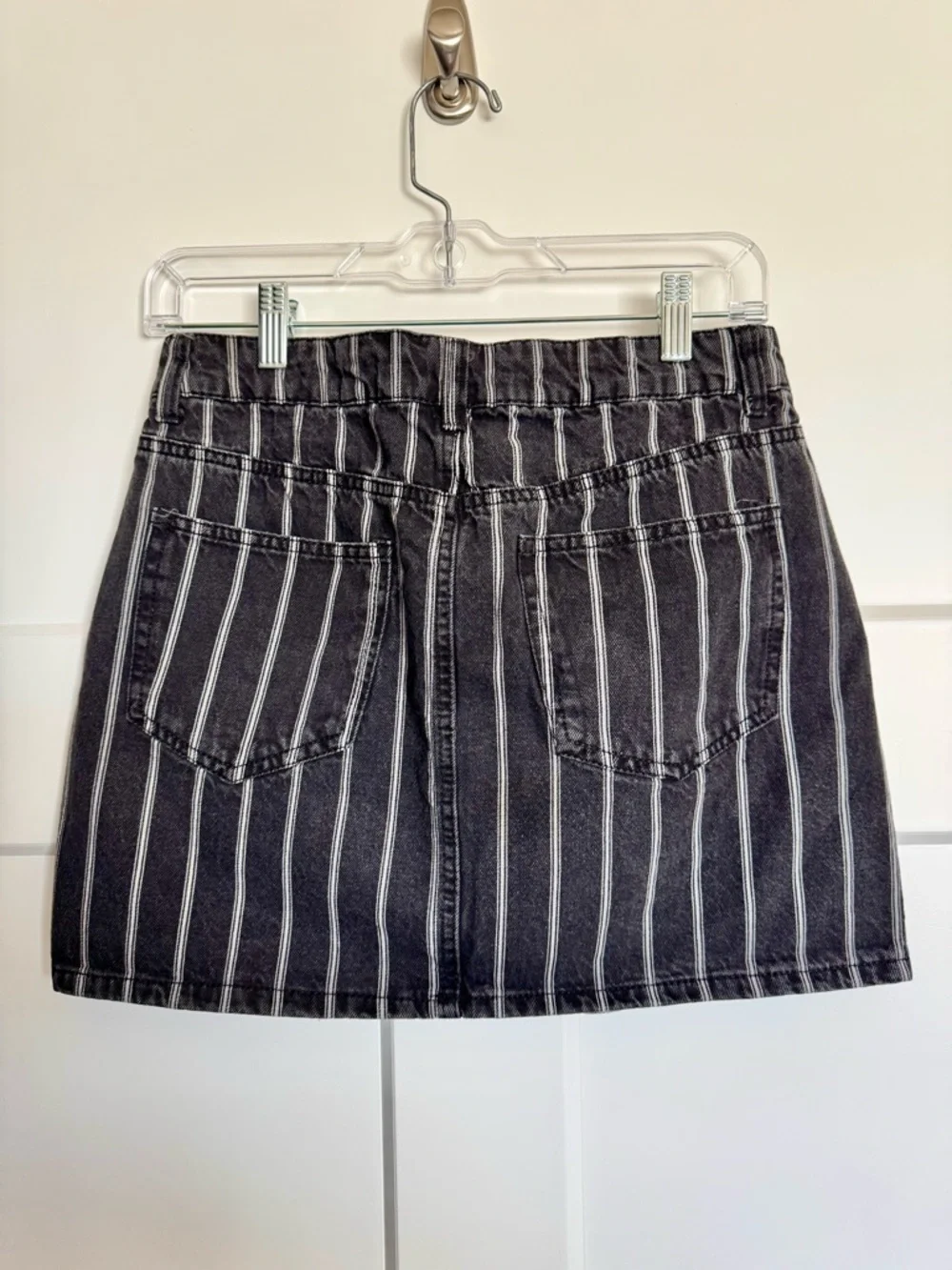 Vanilla Star Black White Striped Denim Mini Skirt Size 7 Waist 28 Y2K 90s Punk